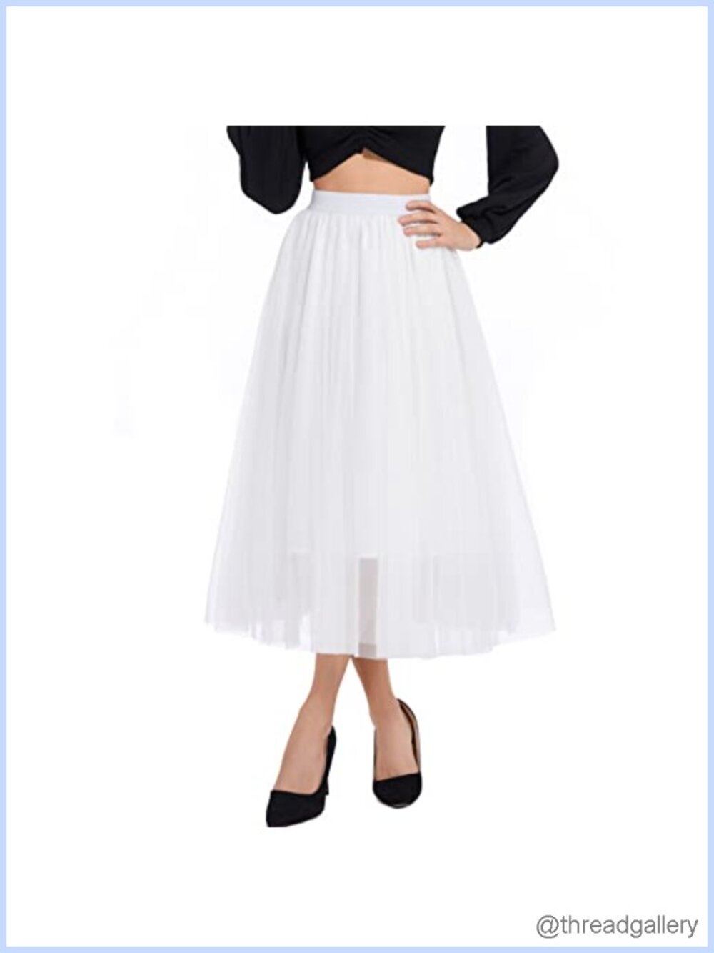 Women's Tulle Midi Skirt High Waist Pleated A-Line Flowy Party Tutu Skirt